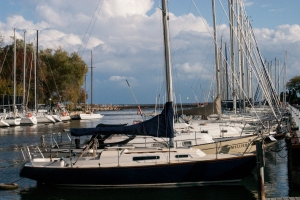 The boats line up row by row at the Oakville Yacht Squadron.